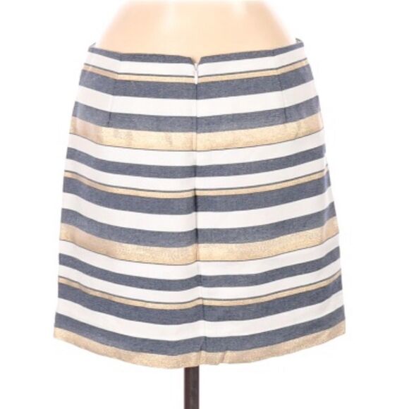 J. CREW | Bold Stripe Mini Skirt Metallic Gold, White, Denim Blue Women’s Size 6 - Picture 7 of 7